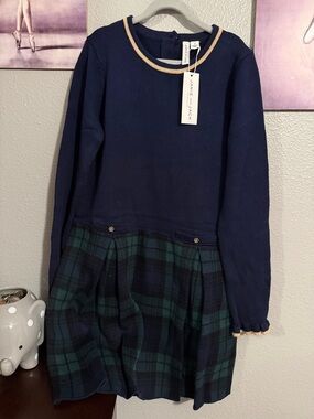 Janie and jack girls sweater tartan dress size 10 blue green combed cotton new